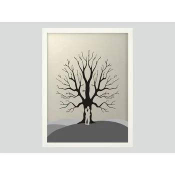 Svatební dekorace Svatební strom 6 v bílém rámu 43 x 53 cm