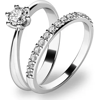 Módní doplněk Zásnubní prsten bílé zlato 585/1000 zirkon set 10819-SET01-BB velikost 49