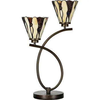Lampička Béžovo-hnědá stolní lampa Tiffany Titto se 2květy - 46*28*63 cm E14/max 2*40W