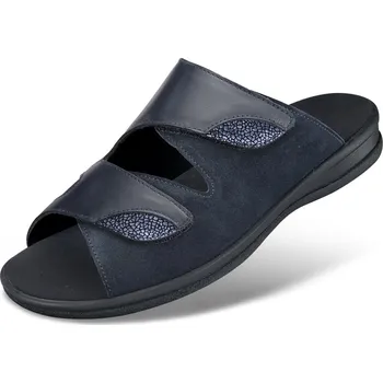 Dámská zdravotní obuv Dámská otevřená kožená domácí obuv s pásky na suchý zip, dámská obuv, přezuvky, pantofle, protiskluzové, modrá: 38