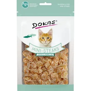 Pamlsek pro kočku Dokas - Losos a treska mini steaky pro kočky 40 g