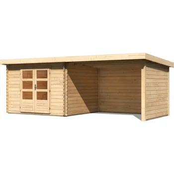 Zahradní domek Dřevěný domek KARIBU BASTRUP 5 + přístavek 300 cm včetně zadní a boční stěny (73329) natur LG3019