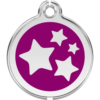 psí známka Red Dingo známka – Stars Purple – Hvězdičky fialové velikost známky L - 37 mm