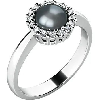Prsten Dámský prsten přírodní diamant 0.080 ct černá perla 10928-B-FW-Black velikost 54