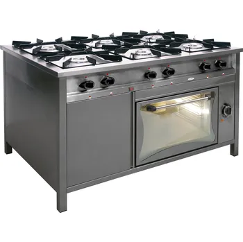 Sporák Plynový gastronomický sporák 6-hořákový s plynovou troubou, 1300x700x850 mm, 40,5 kW | EGAZ, TGP-6737/PG-1
