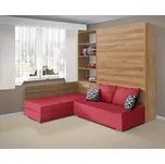 Nabytekmorava Sklápěcí postel s pohovkou VS 21075, 200 x 120cm barevné kombinace: Ořech lyon / dveře ořech lyon, barva pohovky: Savana červená