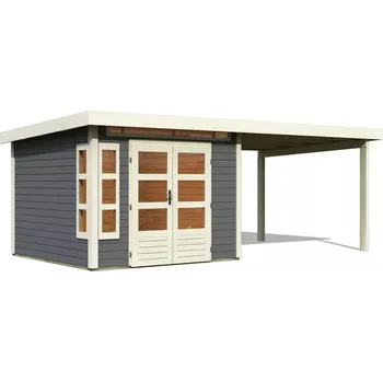 Zahrada Dřevěný domek KARIBU KASTORF 6 + přístavek 320 cm (31543) terragrau LG3576
