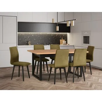 Jídelní set Jídelní sestava DX 21, odstín lamina (deska stolu) grafit, odstín dřeva (židle + nohy stolu) černá, potahový materiál látka