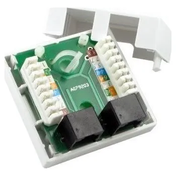 Síťový kabel Zásuvka UTP 2x RJ45 Cat5E, duální svorkovnice, na omítku LXO-22-O