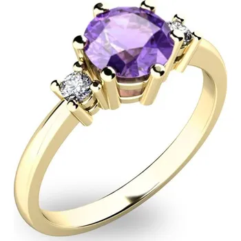 Prsten Dámský prsten žluté zlato 585/1000 přírodní diamant 0.75 ct G/SI s ametyst 10856Z-AME velikost 64