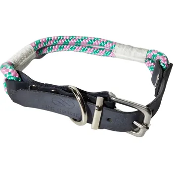 Obojek pro psa SvětTlapky Kožený obojek s lanem pro psy TERRY DUO Barva lana: Růžovo - zelená, Velikost obojku (plíšek není součástí produktu): L konfigurovatelný produkt