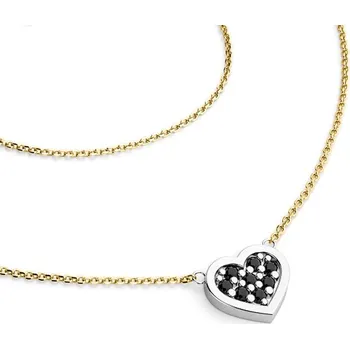 Náhrdelník Dámský náhrdelník zlato mix 585/1000 přírodní diamant 0.096 ct bílým srdce a černé brilianty 10881-NH01-ZLB-Black délka 42 cm