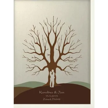 Svatební dekorace Svatební strom 5 se jmény v bílém rámu 43 x 53 cm
