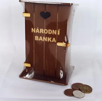 Pokladnička Pokladna kadibudka dřevěná tmavá s nápisem - Národní banka
