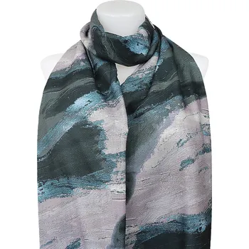 Šála Dámský teplý obdélníkový šál 3015-76 motiv mramor, černé barvy 7200662-4