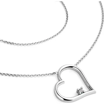 Náhrdelník Dámský náhrdelník přírodní diamant 0.027 ct G/SI srdce s briliantem - bílé zlato 10875-NH01-B délka 40 cm