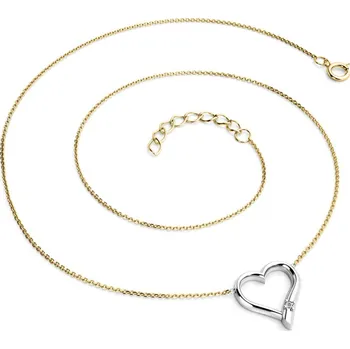 Šperk Dámský náhrdelník zlato mix 585/1000 přírodní diamant 0.012 ct G/SI srdce s briliantem 10917-NH01-ZLB délka 42 cm