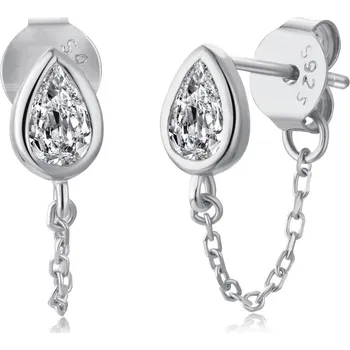 Náušnice Stříbrné náušnice se zirkonovou kapičkou a řetízky - Meucci SYE128