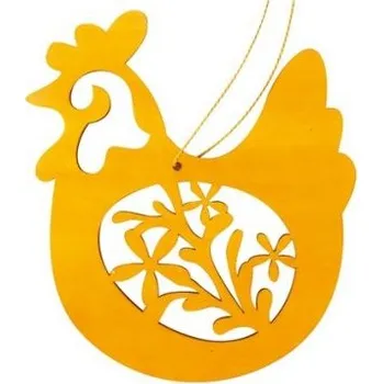 Velikonoční dekorace Dřevěná slepička na zavěšení oranžová 12cm