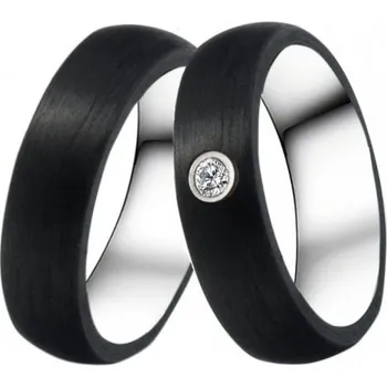 Prsten Snubní prsteny ocel zirkon s karbonem SC-88003