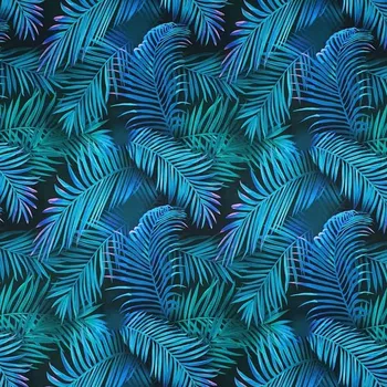 Úplet N6425 černý, modré palmové listy, š.145