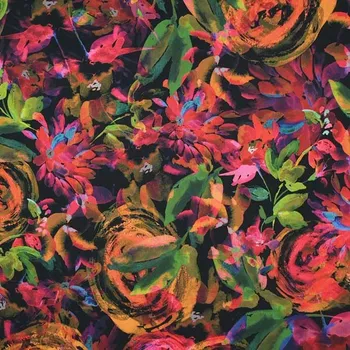 Kostýmovka N6441 černá, barevný vzor, š.145