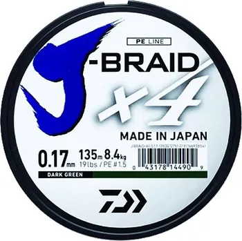 Daiwa Splétaná Šňůra J-Braid 4 Žlutá 135 m-Průměr 0,19 mm / Nosnost 10,2 kg