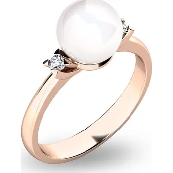 Prsten Dámský prsten růžové zlato 585/1000 přírodní diamant 0.050 ct perlový 10888-CV velikost 59