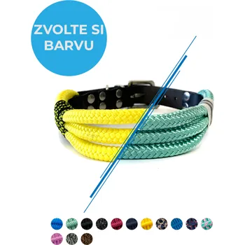 Obojek pro psa SvětTlapky Kožený obojek s lanem pro psy TERRY TRIO Barva lana: Šedá - jutové, Velikost obojku (plíšek není součástí produktu): XXL konfigurovatelný produkt