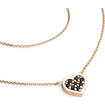 Náhrdelník Dámský náhrdelník přírodní diamant 0.096 ct srdce s černé brilianty růžové zlato 10881-NH01-CV-Black délka 40 cm