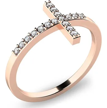 Prsten Dámský prsten přírodní diamant 0.102 ct G/SI kříž s brilianty růžové zlato 140015CV-DIA velikost 60