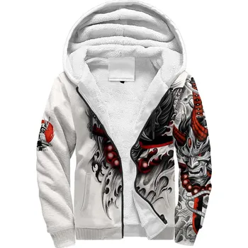 Pánská mikina Teplá mikina s kožíškem a potiskem 3D Samurai and Dragon Velikost: XS, Barva (Varianta): teplá mikina na zip 19