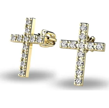 Náušnice Dámské náušnice žluté zlato 585/1000 přírodní diamant 0.120 ct G/SI - křížek s brilianty 140018-ZL-DIA