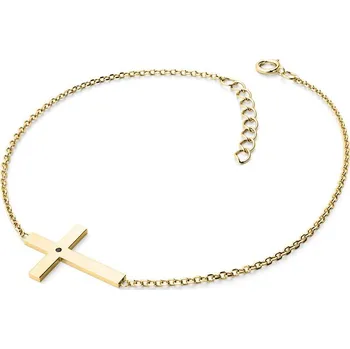 Módní doplněk Dámský náramek žluté zlato 585/1000 přírodní diamant 0.006 ct kříž s černý 10947-NR01-ZL-Black délka 19 cm