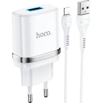 Nabíječka do sítě Hoco N1 2,4A s kabelem USB-A na Lightning, 1m - Bílá