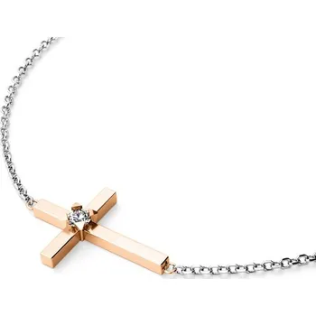Módní doplněk Dámský náramek zlato mix 585/1000 přírodní diamant 0.035 ct G/SI křížek s briliantem 10872-NR01-BCV délka 18 cm