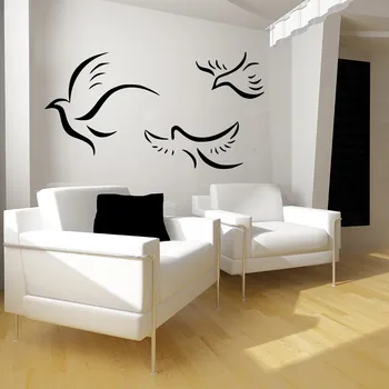 Samolepící dekorace Živá Zeď Samolepka na zeď Holubičky Barva: černá