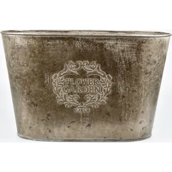 Květináč Oválný plechový květináč Flower garden 20,5x33,5x18 cm hnědý (135672 015 CAM-104-01392-22 obal hnědý plech)
