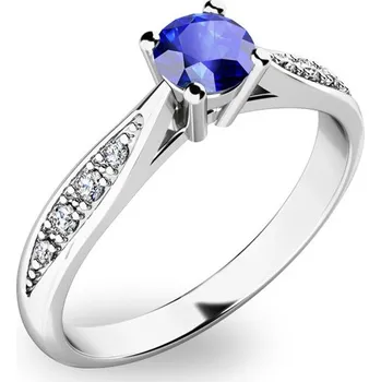 Prsten Dámský prsten bílé zlato 585/1000 přírodní diamant 0.300 ct G/SI safír 10745B-SAF velikost 51