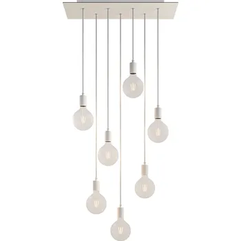 creative cables Závěsná lampa se 7 světly, s obdélníkovým XXL baldachýnem Rose-one, textilním kabelem a kovovými komponenty Barva: Matný bílý dibond
