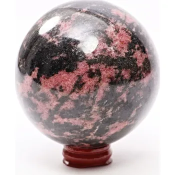 Drahý kámen Magieprirody.cz Rodonit koule 85 mm 1.140 g přírodní kámen + dřevěný podstavec #K1073