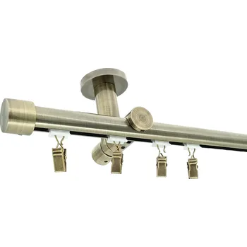 Garnýž Kovovégarnýže.cz Stropní garnýž Rullo broadway 19 mm mosaz antik Varianta jednořadá nebo dvouřadá: Dvouřadá, Uchycení látky: jezdec s háčkem, Délka garnýže Broadway: 600 cm