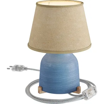 Lampička creative cables Keramická stolní lampa vaso se stínidlem Impero, s textilním kabelem, vypínačem a dvoupólovou zástrčkou Barva: Modrá strukturovaná-světlá juta