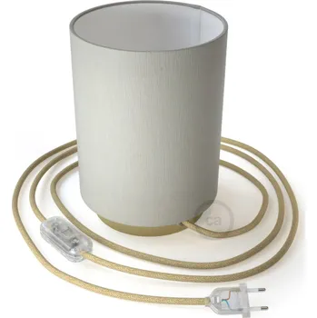 Lampička creative cables Posaluce, kovové svítidlo s válcovým stínidlem white lawn, textilním kabelem, in-line vypínačem a 2-pólovou zástrčkou Barva: Mosaz-bílá bavlna