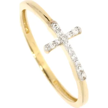 Prsten Zlatnictví Helios Zlatý prsten s křížkem a zirkony Velikost: 53, Váha: 1,05g