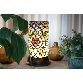 Lampička Válcovitá stolní lampa Tiffany s květinou Flo - Ø 15*26 cm E14/max 1*40W