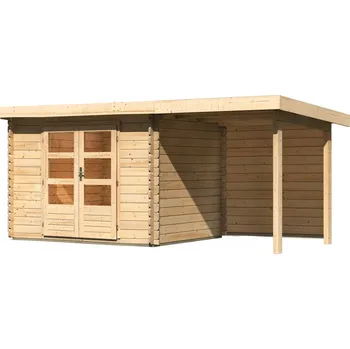 Zahradní domek Dřevěný domek KARIBU BASTRUP 3 + přístavek 200 cm včetně zadní stěny (9302) natur LG2840