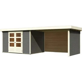 Zahrada Dřevěný domek KARIBU ASKOLA 5 + přístavek 280 cm včetně zadní a boční stěny (9162) terragrau LG3283