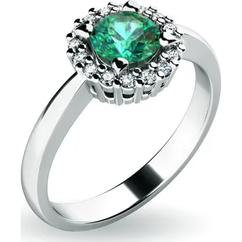 Prsten Dámský prsten bílé zlato 585/1000 přírodní diamant 0.50 ct G/SI smaragd a brilianty 10924-B-SMAR velikost 48