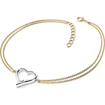 Náramek Dámský náramek přírodní diamant 0.012 ct G/SI srdce a briliantem 10917-NR02-ZLB délka 20 cm